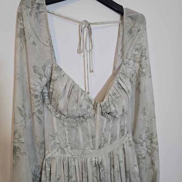 V. Chapman Sage Tapestry Carmella Long Sleeve Corset Chiffon Maxi Dress - Picture 6 of 15